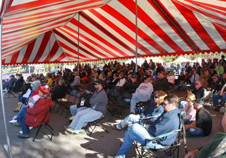 A crowd gathers for the final day weigh-in of the Toyota Tundra Bassmaster Weekend Series National Championship.