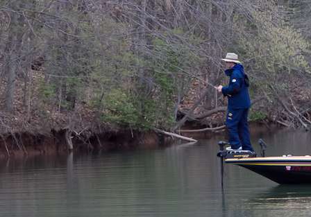 Card gets up on the trolling motor to get the best view.