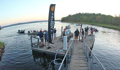 <p>
The last flight of the anglers leave the check-out dock Thursday.</p>
