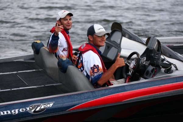 <p>
The Auburn University team gives a thumbs up at the Day Three launch.</p>