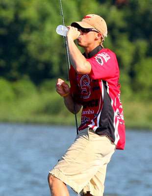 With temperatures expected to reach 100 degrees, Hooks was drinking plenty of cold water.