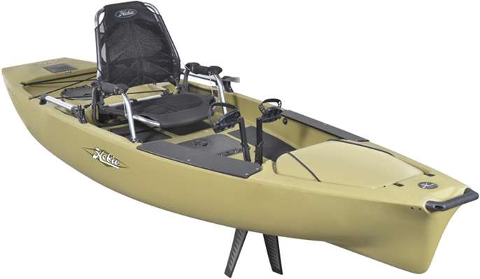 <p>
	Hobieâs newest kayak is a downsized version of the popular 14-foot model. Itâs lighter and more maneuverable but lost none of the 14âs utility. A plush seat, foot-pedal drive and rudder all are retained, as is the ample rod and tackle storage. These kayaks are so stable that anglers frequently stand up in them to fish.</p>
