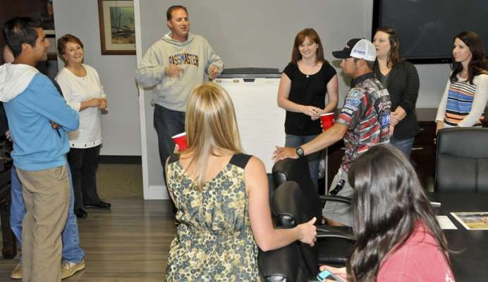 <p>Brandon talks to the B.A.S.S. staff.</p>
