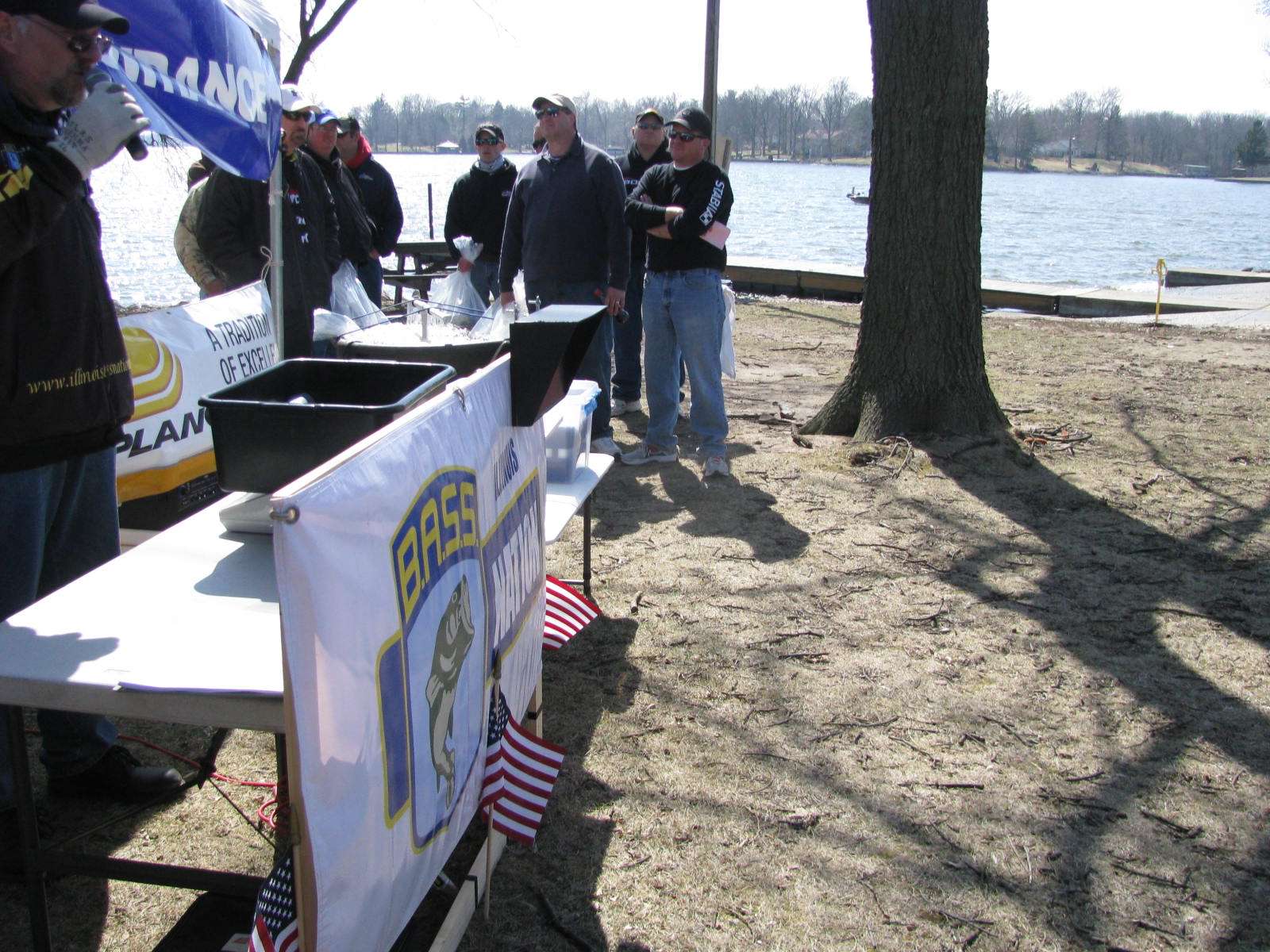 After a cold day, the anglers wait to weigh in. 