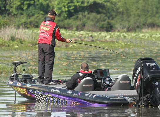 Vinson casts to lily pads in a small cut.