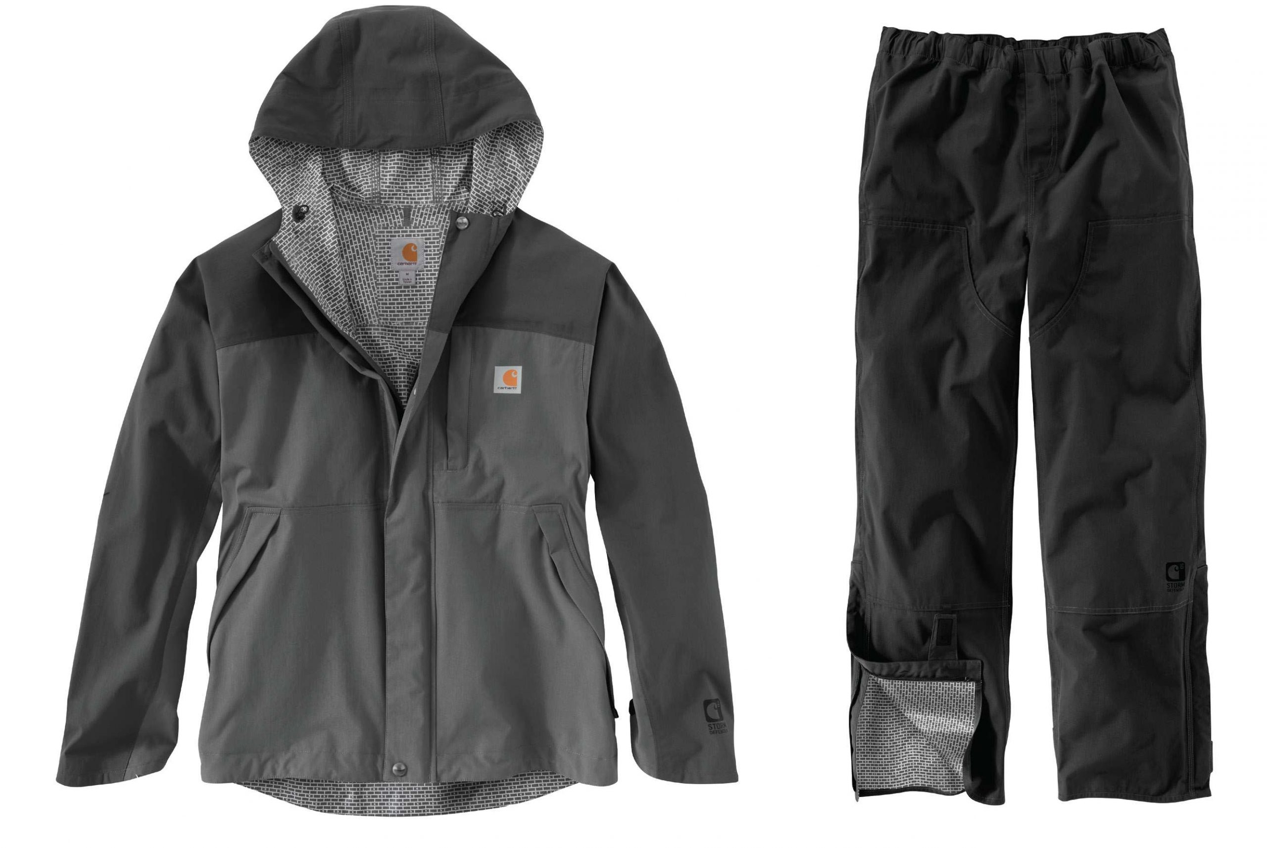 <B>CARHARTT SHORELINE VAPOR</b>
Want raingear you can pass down to your childrenâs children? Try this new series from the âworking manâsâ clothing company. The Shoreline Vapor features a nylon shell protected with Storm Defender and Rain Defender technologies. Storm flaps on the zippers make sure you stay dry, and the suit is very breathable. The jacket will retail for around $120, and the pants for around $110.