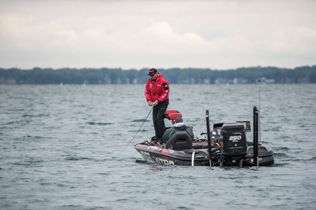 Kevin made a small run underneath the cloud cover, dropped the trolling motor and started fishing. 