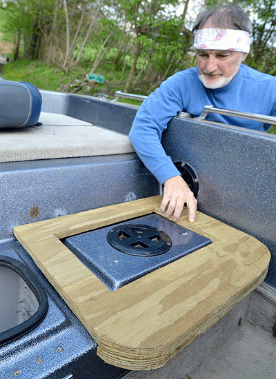 The plywood was flush with the raised area on the bench, which made for a flat surface. Because the plywood extended beyond the boatâs bench, it provided full support for the seat.