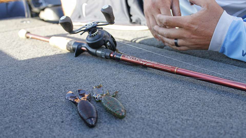 A 1/2-ounce weight comprised the main rig. For the 4-inch bait he used a Trapper Tackle 4/0 Heavy Gauge Wide Gap Hook. Black/red, watermelon red, GP3 and California Love were primary colors.