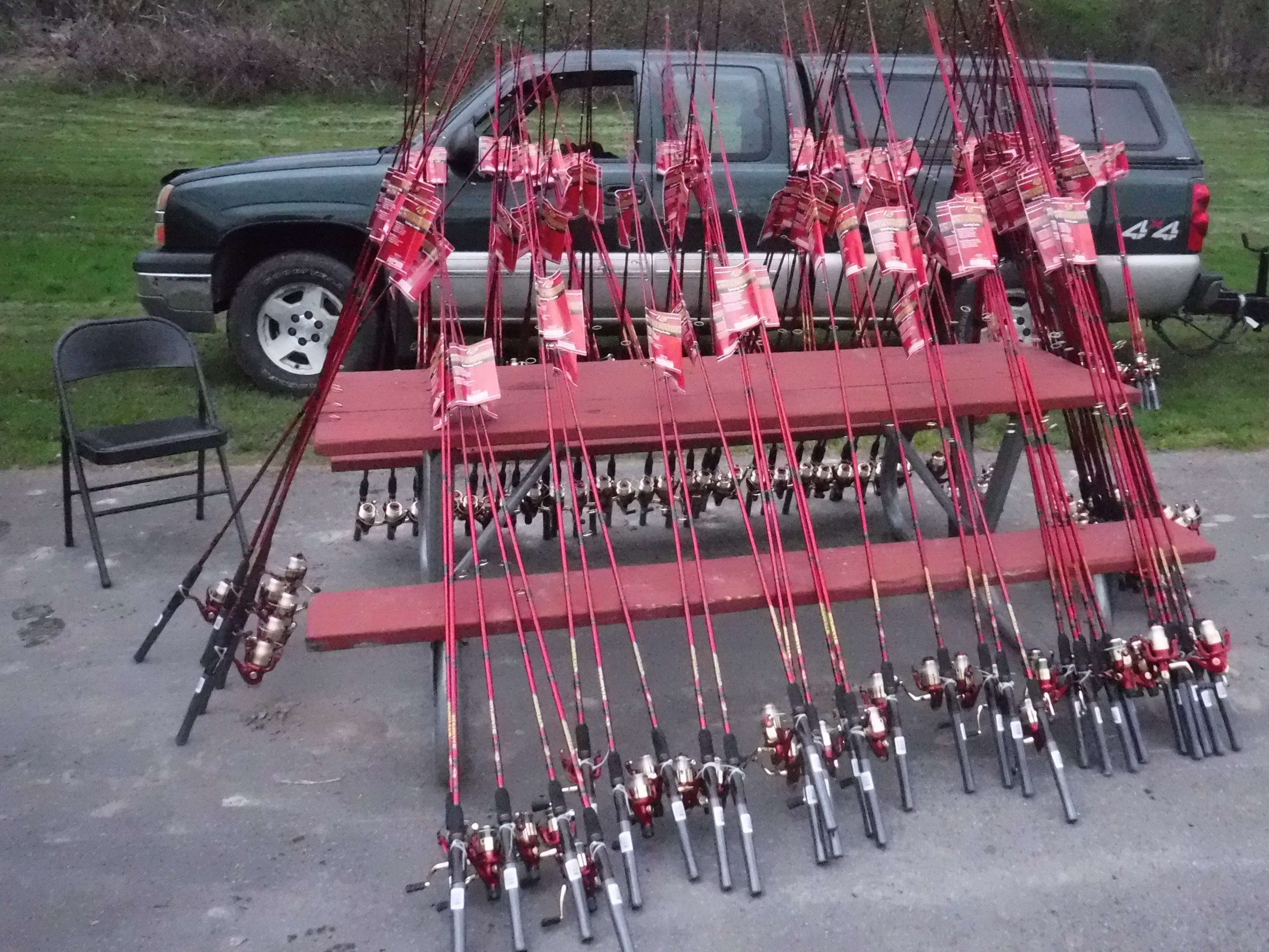 Rods, baits, and tackle given out to the soldiers for theirs to keep.  Boaters supply all the necessary life jackets and any additional fishing equipment that the soldiers might need.  Rods were purchased at a discount from Bass Pro Shops of Auburn, NY and by the NY B.A.S.S. Nation through generous donations from the public and companies.