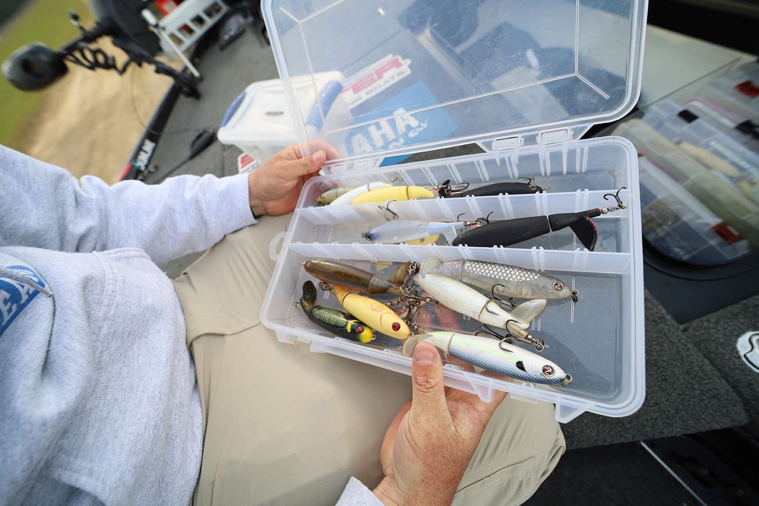 And a few storage boxes. This one has several topwater baits. 