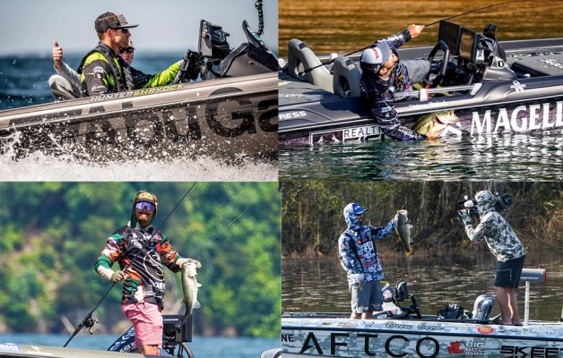 Four Elite anglers in their boats during competition